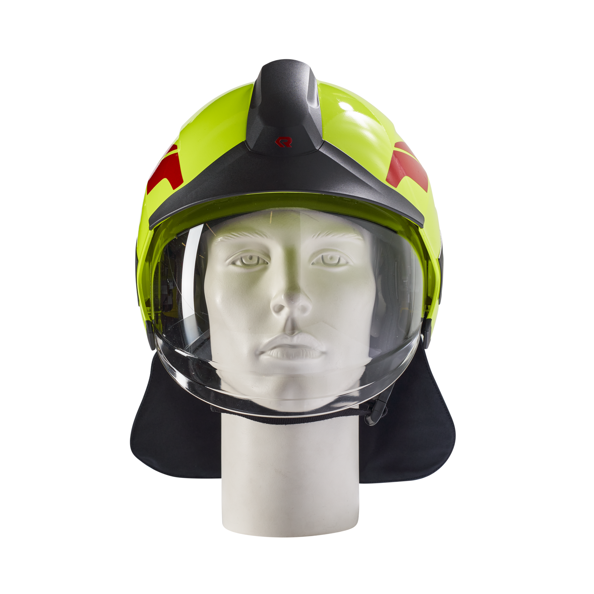 HEROS Titan high visibility luminous yellow with face shield clear, neck protector and helmet trims red - Image 4