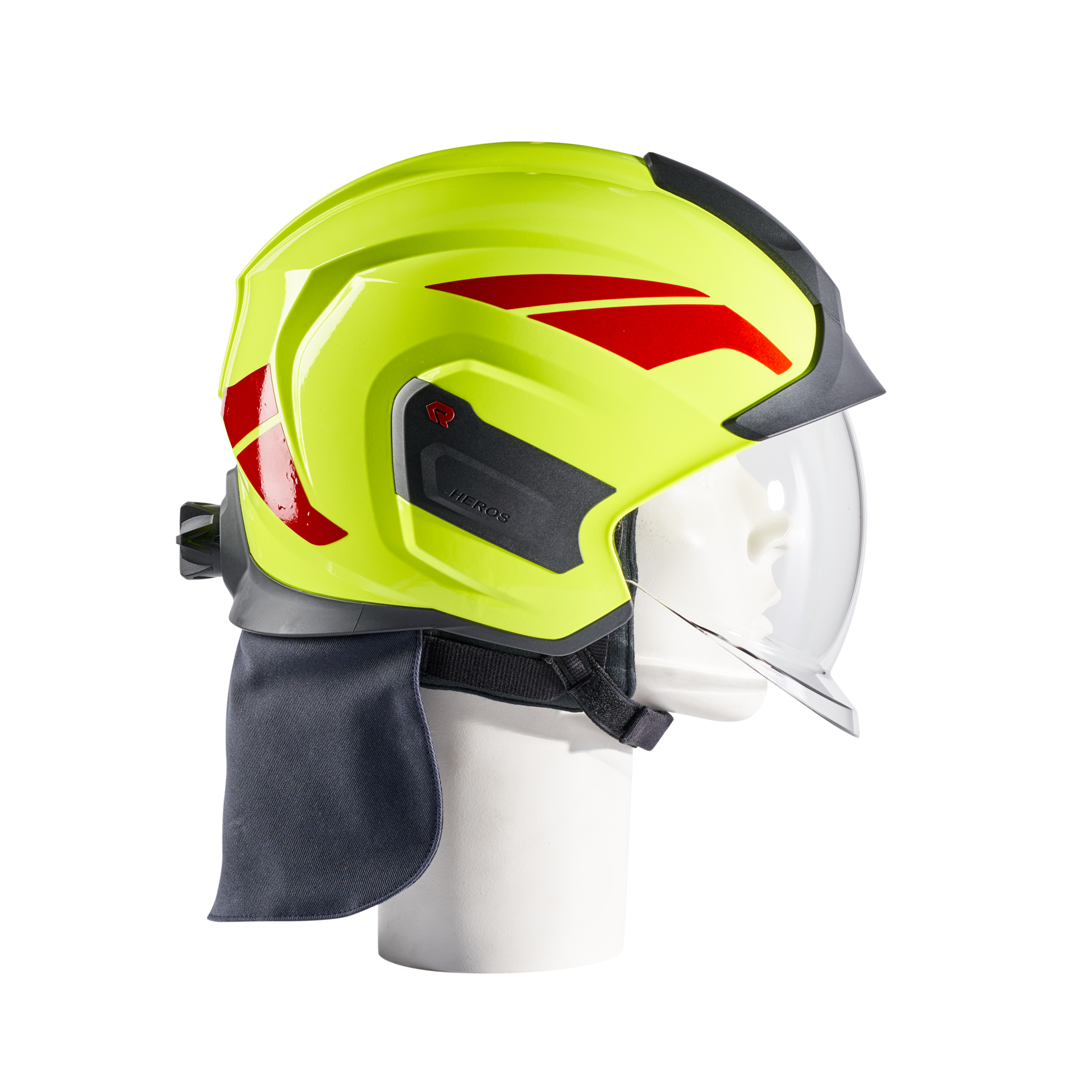 HEROS Titan high visibility luminous yellow with face shield clear, neck protector and helmet trims red - Image 2
