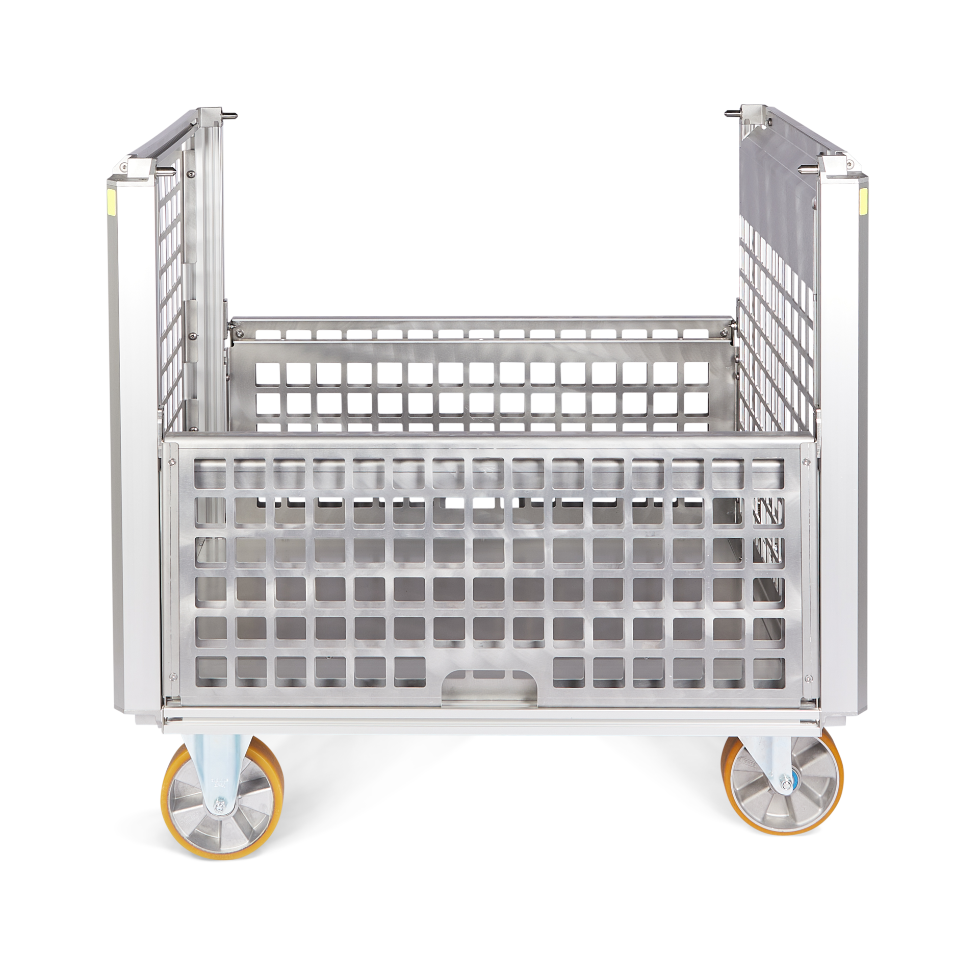 RTE RC Mesh Transport Box with fold down panel left, 2 x drum brake, 2 x swivel castor, H=1150 - Image 4